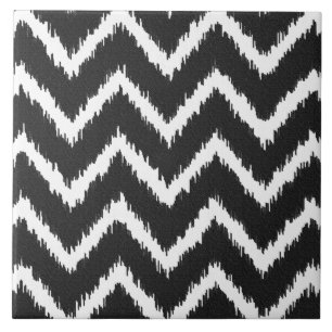 Ikat Chevrons - Black and white Tile