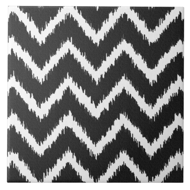 Ikat Chevrons - Black and white Tile (Front)