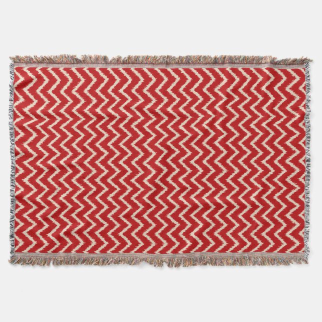 Ikat Chevrons - Chinese red and tan Throw Blanket (Front)