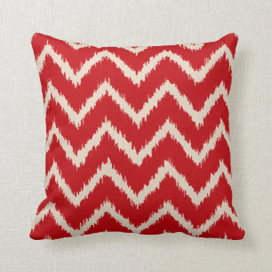 Ikat Chevrons - Chinese red and tan Throw Pillow