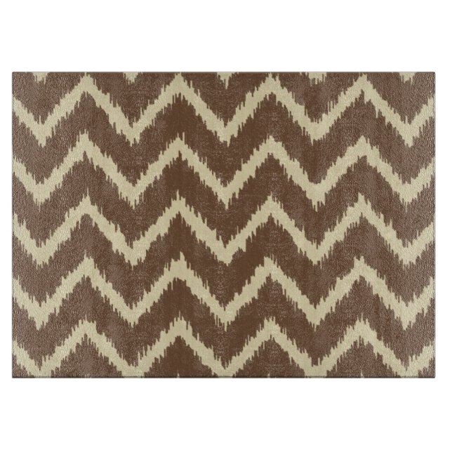 Ikat Chevrons - Chocolate brown and tan Cutting Board (Front)
