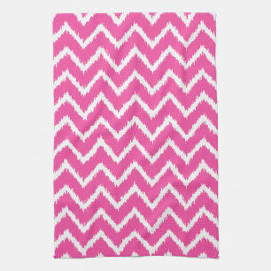 Ikat Chevrons - Deep fuchsia pink and white Kitchen Towel