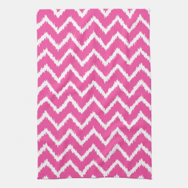Ikat Chevrons - Deep fuchsia pink and white Kitchen Towel (Vertical)