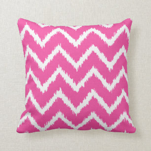 Ikat Chevrons - Deep fuchsia pink and white Throw Pillow