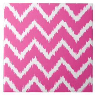 Ikat Chevrons - Deep fuchsia pink and white Tile