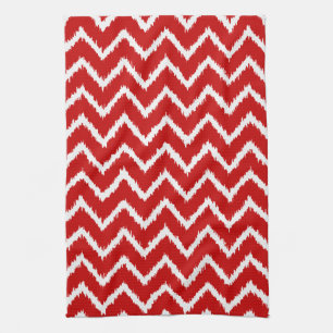 Ikat Chevrons - Deep red and white Kitchen Towel