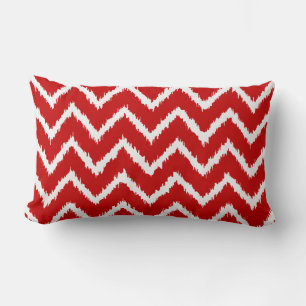 Ikat Chevrons - Deep red and white Lumbar Pillow