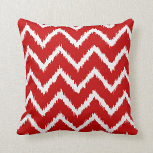 Ikat Chevrons - Deep red and white Throw Pillow