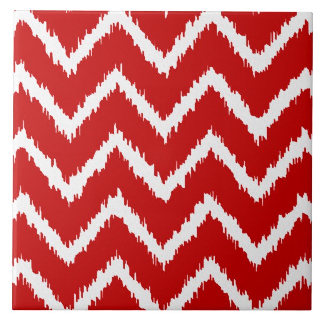 Ikat Chevrons - Deep red and white Tile (Front)