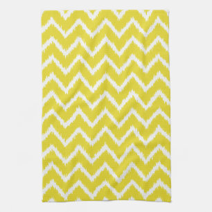 Ikat Chevrons - Mustard yellow and white Kitchen Towel