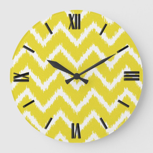 Ikat Chevrons - Mustard yellow and white Large Clock (Front)