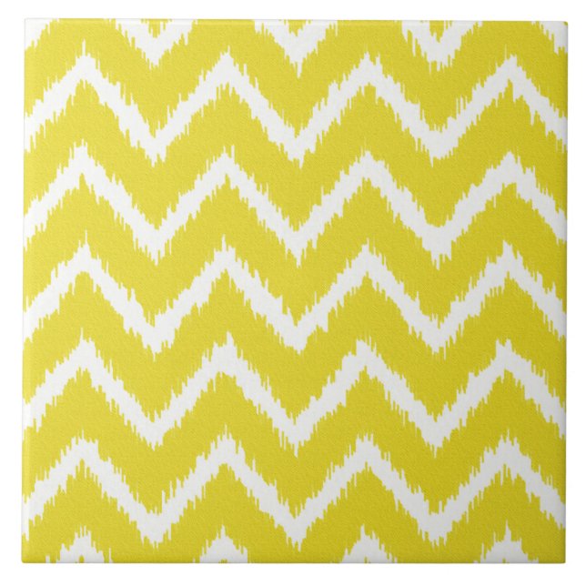 Ikat Chevrons - Mustard yellow and white Tile (Front)