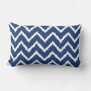 Ikat Chevrons - Navy blue and white Lumbar Pillow