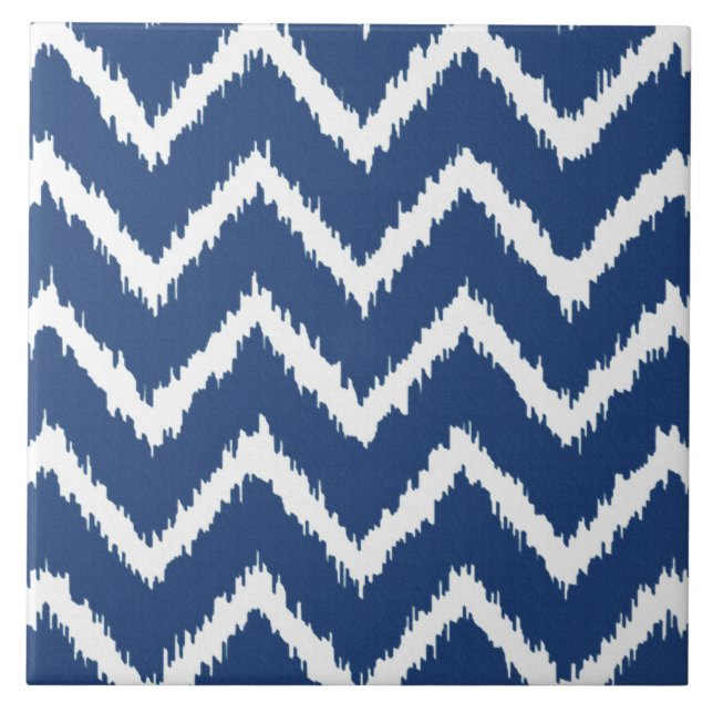 Ikat Chevrons - Navy blue and white Tile (Front)