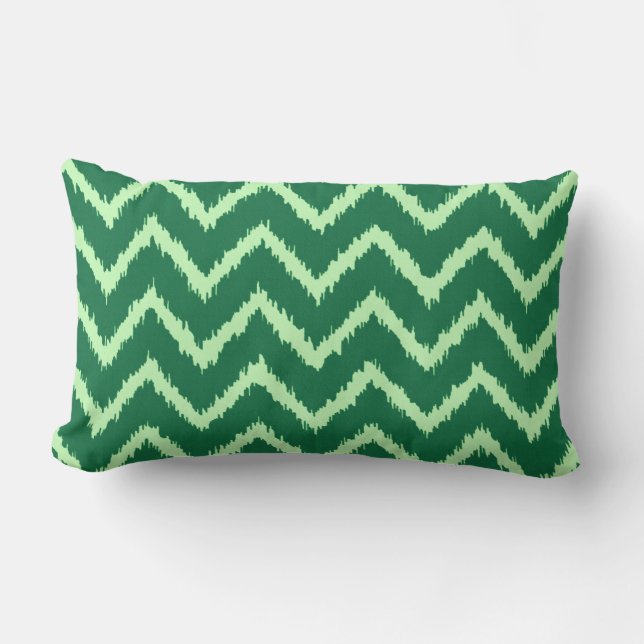 Ikat Chevrons - Pine and light green Lumbar Pillow (Front)