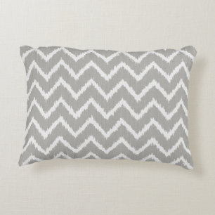 Ikat Chevrons - Silver grey and white Decorative Pillow
