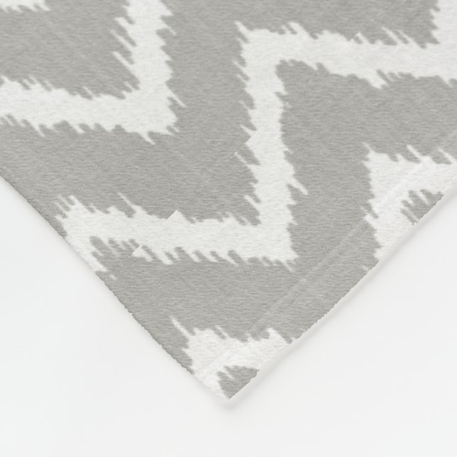 Ikat Chevrons - Silver grey and white Fleece Blanket (Corner)