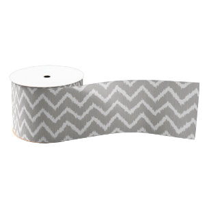Ikat Chevrons - Silver grey and white Grosgrain Ribbon