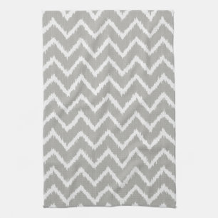 Ikat Chevrons - Silver grey and white Kitchen Towel