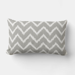 Ikat Chevrons - Silver grey and white Lumbar Pillow