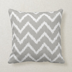 Ikat Chevrons - Silver grey and white Throw Pillow