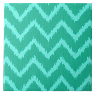 Ikat Chevrons - Turquoise and aqua Tile