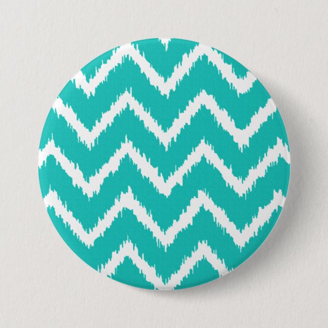 Ikat Chevrons - Turquoise and white 3 Inch Round Button (Front)