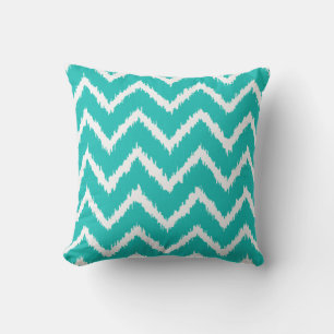 Ikat Chevrons - Turquoise and white Throw Pillow