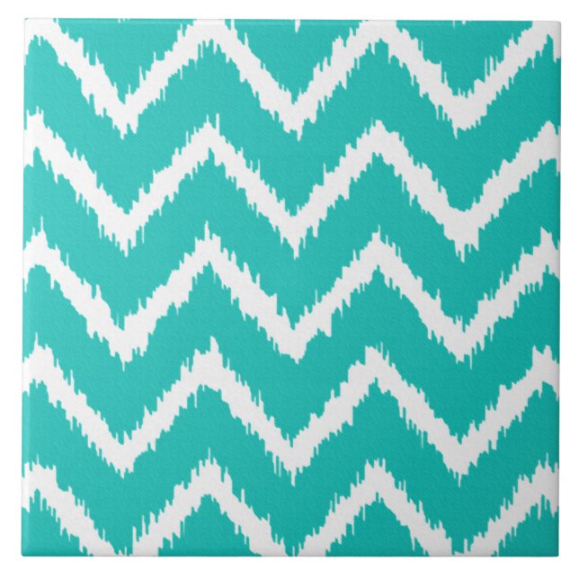 Ikat Chevrons - Turquoise and white Tile (Front)