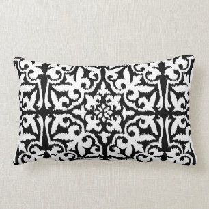 Ikat damask pattern - Black and White Lumbar Pillow