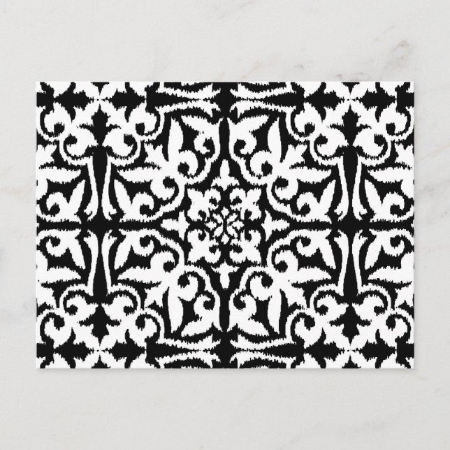 Ikat damask pattern - Black and White Postcard (Front)