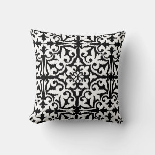 Ikat damask pattern - Black and White Throw Pillow