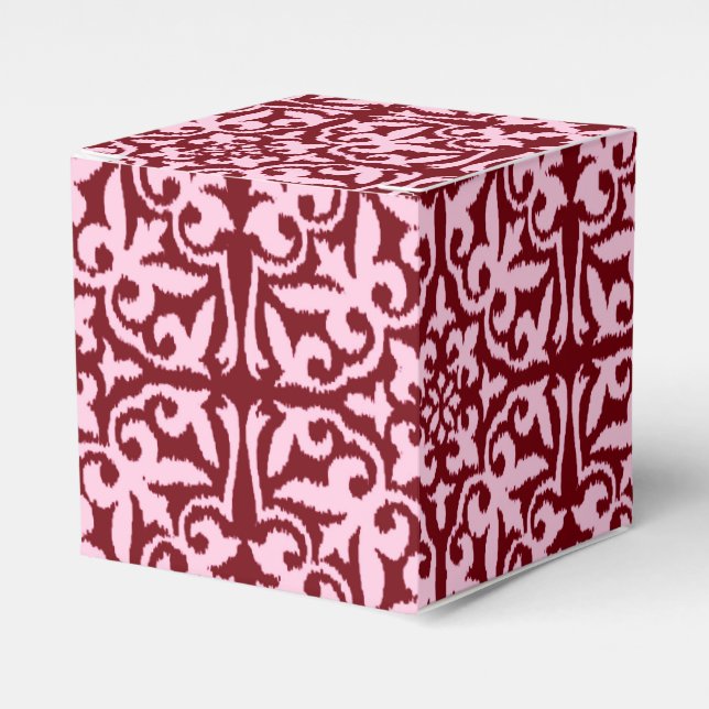 Ikat damask pattern - Burgundy and Pink Favor Box (Front Side)