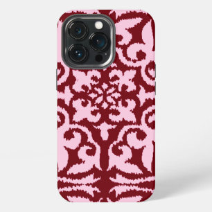 Ikat damask pattern - Burgundy and Pink iPhone 13 Pro Case
