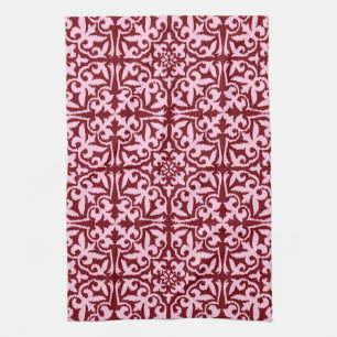 Ikat damask pattern - Burgundy and Pink Kitchen Towel