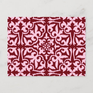 Ikat damask pattern - Burgundy and Pink Postcard