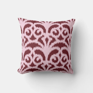 Ikat damask pattern - Burgundy and pink Throw Pillow