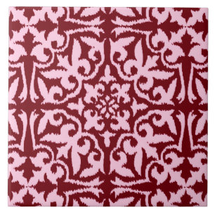Ikat damask pattern - Burgundy and Pink Tile