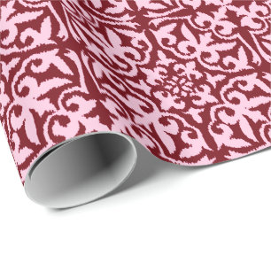 Ikat damask pattern - Burgundy and Pink Wrapping Paper