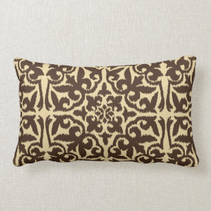 Ikat damask pattern - Chocolate Brown and Tan Lumbar Pillow