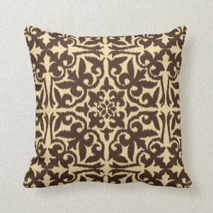 Ikat damask pattern - Chocolate Brown and Tan Throw Pillow