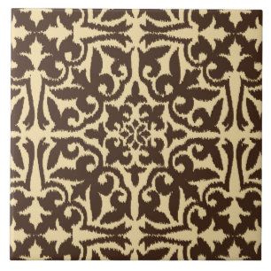 Ikat damask pattern - Chocolate Brown and Tan Tile