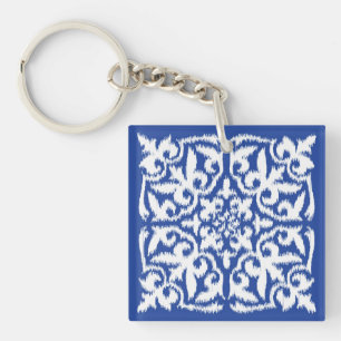 Ikat damask pattern - cobalt bleu et blanc