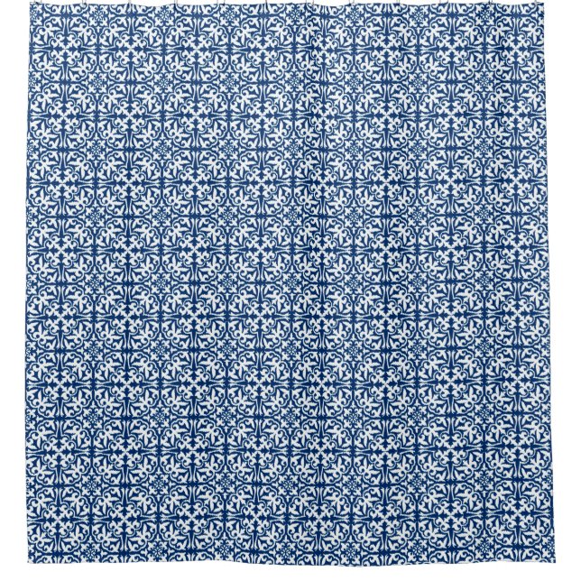 Ikat damask pattern - Cobalt Blue and White (Front)
