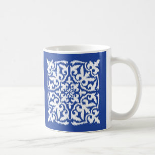 Ikat damask pattern - cobalt blue and white coffee mug