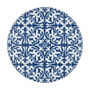 Ikat damask pattern - Cobalt Blue and White Cutting Board