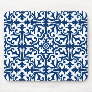 Ikat damask pattern - Cobalt Blue and White Mouse Pad