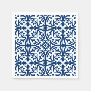 Ikat damask pattern - Cobalt Blue and White Napkin