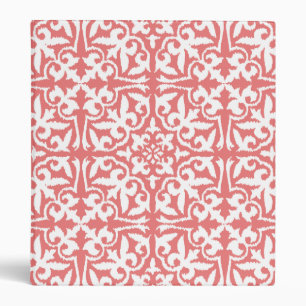 Ikat damask pattern - Coral Pink and White Binder