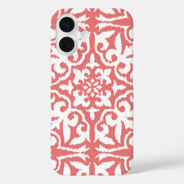 Ikat damask pattern - Coral Pink and White Case-Mate iPhone Case (Back)